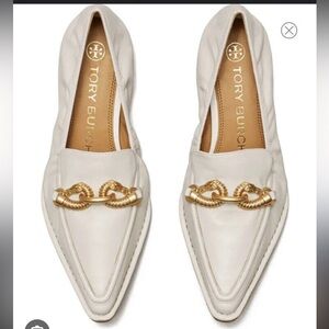 Tory Burch Jessa Pointy-Toe Loafer, Light Grey/White